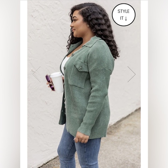 Pink Lily Olive Brushed Ribbed Super Soft Shacket - Picture 3 of 9